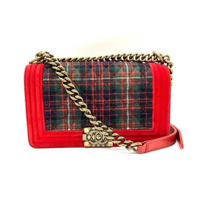 Pre-owned Chanel Green Red Color Canvas Shoulder Bag () In Green, Red Color