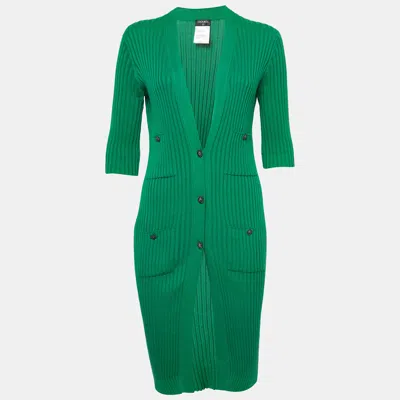 Pre-owned Chanel Green Rib Knit Buttoned Midi Dress S