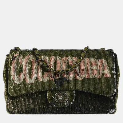 Pre-owned Chanel Green Sequins Paris-cuba Single Flap Shoulder Bag