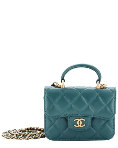 Pre-owned Chanel Green Sheep Leather Top Handle Flap Coin Purse With Chain (authentic Pre-loved)