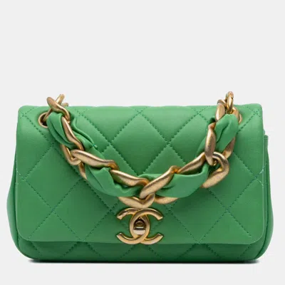 Pre-owned Chanel Green Small Quilted Lambskin Chain Is More Flap Bag