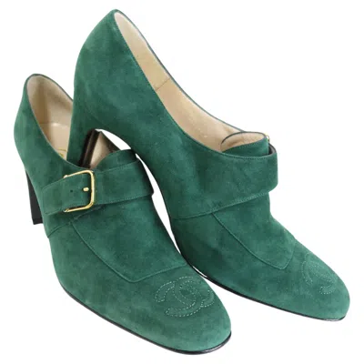 Pre-owned Chanel Green Suede Square Toe Ankle Strap Heels