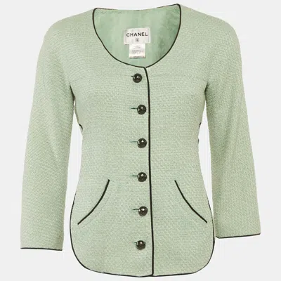 Pre-owned Chanel Green Tweed Belted Jacket S