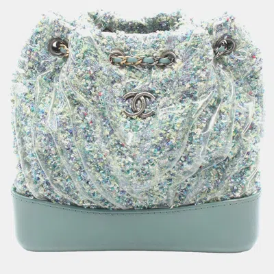 Pre-owned Chanel Green Tweed Gabrielle Drawstring Backpack