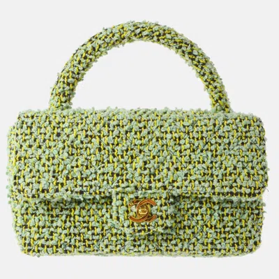 Pre-owned Chanel Green Tweed Top Handle Handbag