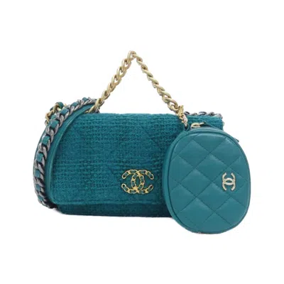 Pre-owned Chanel Green Wool Leather Chain/shoulder Wallet ()