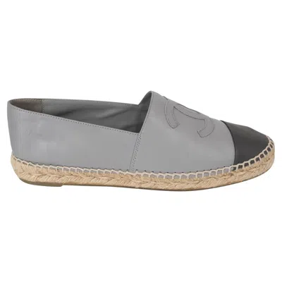 Pre-owned Chanel Grey & Dark Grey Leather Rev Espadrilles Flats Shoes 39 In Gray