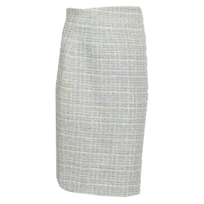 Pre-owned Chanel Grey & Yellow Cotton Blend Tweed Pencil Skirt 36 Xs