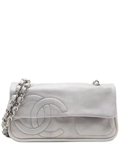 Pre-owned Chanel Grey Calfskin Diagonal Cc Flap Shoulder Bag (authentic Pre-loved)