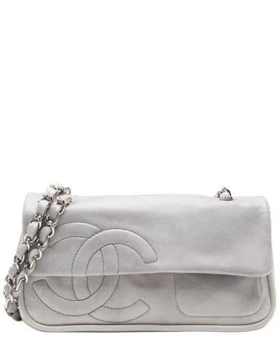 Pre-owned Chanel Grey Calfskin Diagonal Cc Flap Shoulder Bag (authentic Pre-loved)