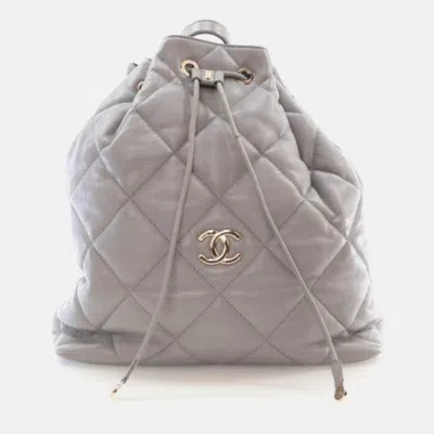 Pre-owned Chanel Grey Calfskin Drawstring Bucket Backpack In Gray