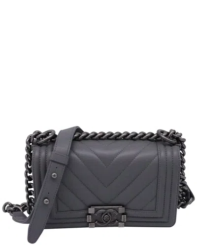 Pre-owned Chanel Grey Calfskin Leather Small Boy Flap Shoulder Bag (authentic Pre-loved)