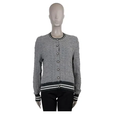 Pre-owned Chanel Grey Cashmere 15a Salzburg Floral Knit Cardigan Sweater 42 L In Gray