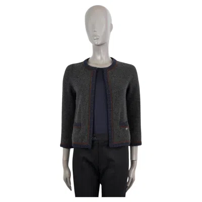 Pre-owned Chanel Grey Cashmere 2005 05a Contrast Trim Open Cardigan Sweater 34 Xs In Gray