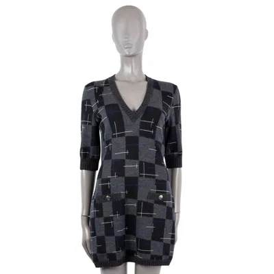 Pre-owned Chanel Grey Cashmere 2021 21b Check Mini Knit Dress 38 S In Gray