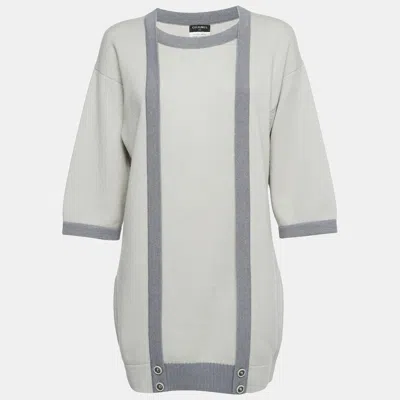 Pre-owned Chanel Grey Cashmere Contrast Trimmed Sweater Dress M In Gray