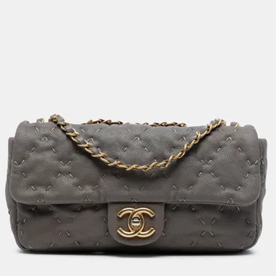Pre-owned Chanel Grey Cc Caviar Wild Stitch Flap In Gray