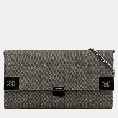 Pre-owned Chanel Grey Cc Choco Bar Denim Chain Flap
