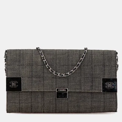 Pre-owned Chanel Grey Cc Choco Bar Denim Chain Flap In Gray