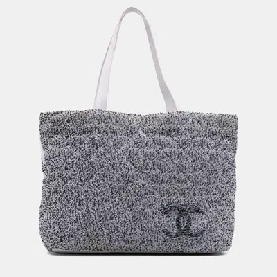 Pre-owned Chanel Grey Cc Terry Cloth Beach Tote In Gray