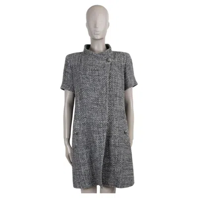 Pre-owned Chanel Grey Cotton 15p Short Sleeve Tweed Coat Jacket 46 Xxl In Gray