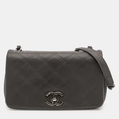 Pre-owned Chanel Grey Embossed Calfskin New Chic Flap In Gray
