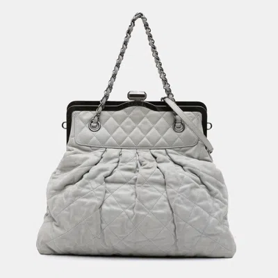 Pre-owned Chanel Grey Iridescent Quilted Calfskin Chic Frame Satchel