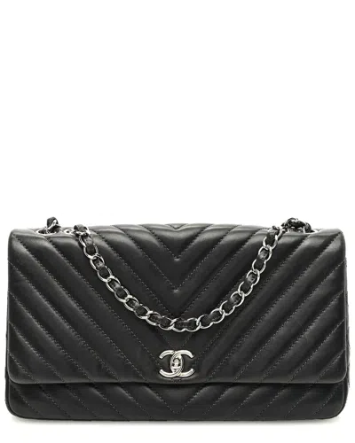 Pre-owned Chanel Grey Lambskin Chevron Quilted Leather Large Surpique Flap (authentic  Pre-loved)