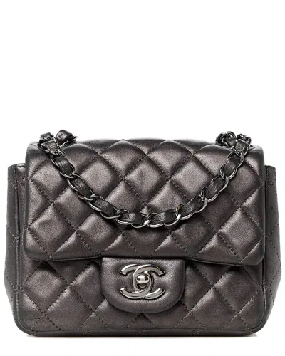 Pre-owned Chanel Grey Lambskin Leather Metallic Quilted Mini Square Flap (authentic Pre-  Loved)