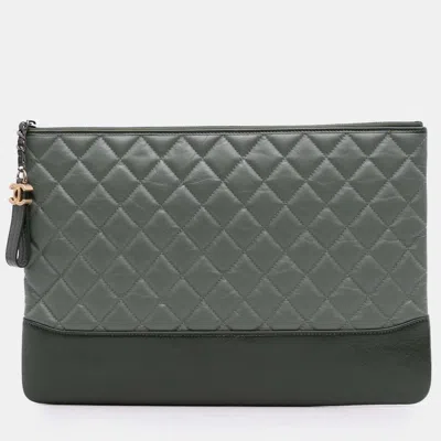 Pre-owned Chanel Grey Large Aged Calfskin Gabrielle O Case Clutch In Gray