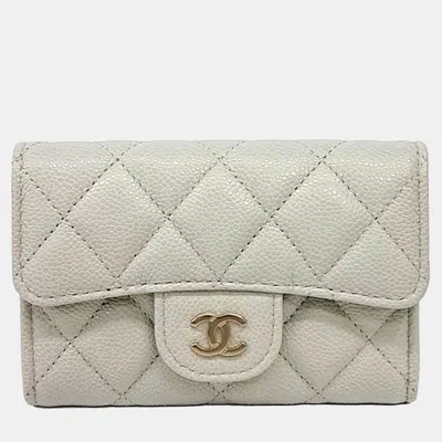 Pre-owned Chanel Grey Leather Caviar Card Holder Ap0214