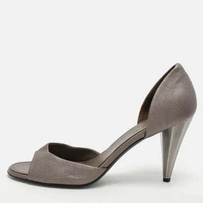 Pre-owned Chanel Grey Leather D'orsay Pumps Size 39