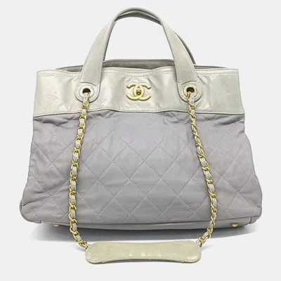 Pre-owned Chanel Grey Leather In The Mix Tote And Shoulder Bag In Gray