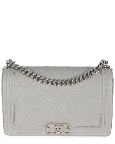Pre-owned Chanel Grey Leather New Medium Boy Handbag (authentic Pre-loved)