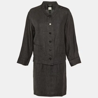 Pre-owned Chanel Grey Linen Formal Dress And Jacket Set M