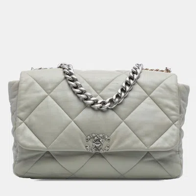 Pre-owned Chanel Grey Maxi Lambskin 19 Flap In Gray