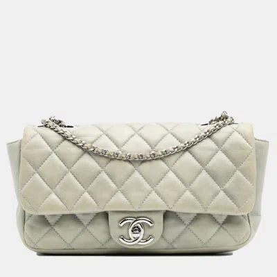 Pre-owned Chanel Grey Medium Quilted Lambskin Coco Rain Flap In Gray