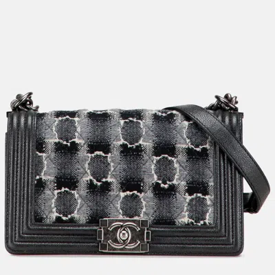 Pre-owned Chanel Grey Medium Quilted Tweed Caviar Boy Flap In Gray