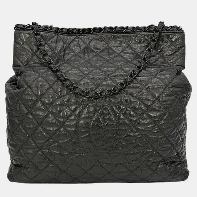 Pre-owned Chanel Grey Metallic Leather Chain Me Shoulder Bag Tote