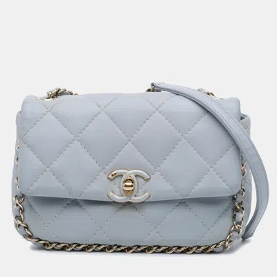 Pre-owned Chanel Grey Mini Calfskin Chain Around Flap