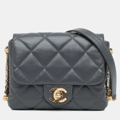 Pre-owned Chanel Grey Mini Quilted Lambskin Crush On Chains Flap In Gray