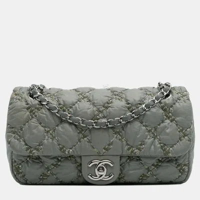 Pre-owned Chanel Grey Paris-byzance Nylon Tweed On Stitch Bubble Accordion Flap In Gray