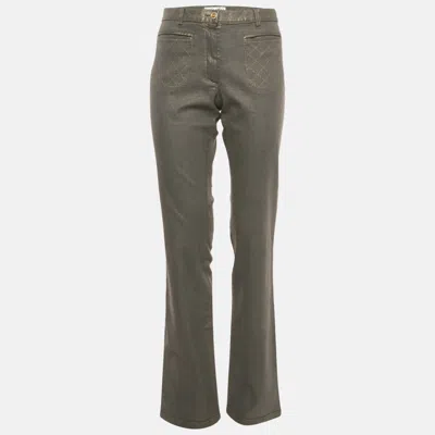 Pre-owned Chanel Grey Pearl Effect Denim Jeans M Waist 32" In Gray