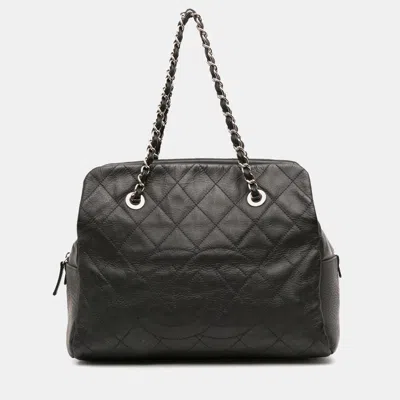 Pre-owned Chanel Grey Petite Crinkled Calfskin Timeless Tote In Gray