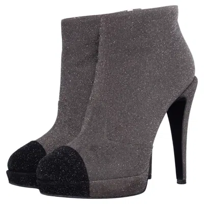Pre-owned Chanel , Grey Platform Glitter Boots In Gray