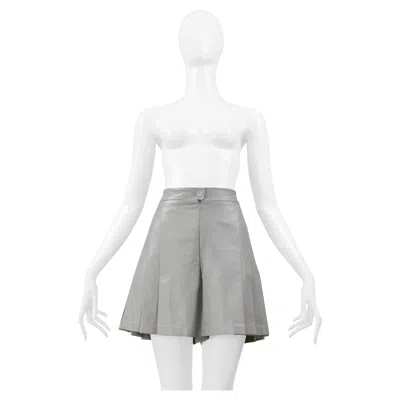 Pre-owned Chanel Grey Pleated Leather Walking Shorts In Gray