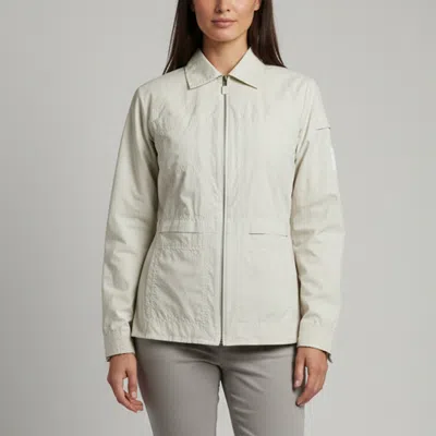 Pre-owned Chanel Grey Poplin Long Sleeve Zip Up Jacket S In Gray