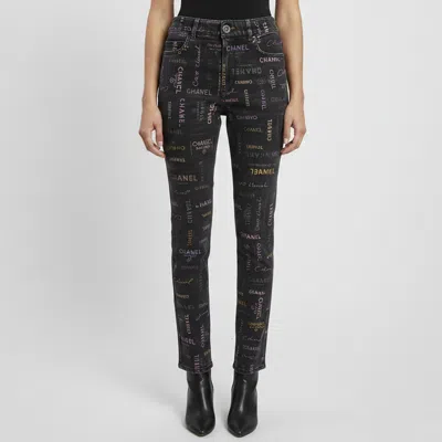 Pre-owned Chanel Grey Printed Denim Regular Fit Jeans M/ Waist 30" In Gray