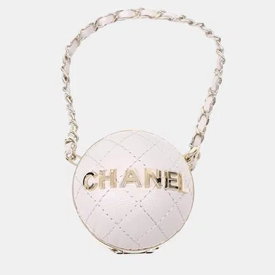 Pre-owned Chanel Grey Purple Leather Mini Bag Charm In Gray