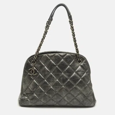 Pre-owned Chanel Grey Quilted Aged Leather Large Just Mademoiselle Bag In Gray